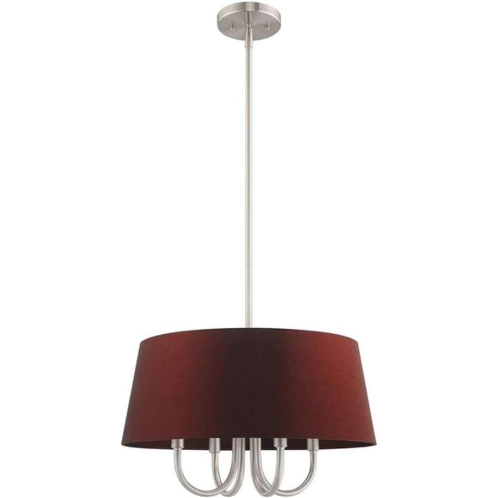 Livex Lighting Belclaire Four Light Chandelier Brushed Nickel Wine Fabric Shade